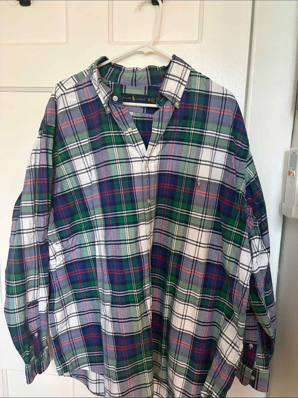 Ralph Lauren Men’s Blue, Green & White Plaid Button-Down Shirt